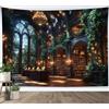 LB Arazzo Libreria d'epoca Arazzo da Parete Foresta Verde Piante Marrone Libri Retrò Telo da Parete Collegio Magico Arte Muraria per Soggiorno Camera da Letto Dormitorio Decorazione,235x180cm