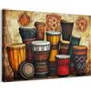CCWACPP Decorazione murale con tamburi africani quadri etnici antichi musica africana dipinti strumenti musicali tradizionali vintage stampe su tela incorniciato (40 x 60 cms)