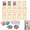 Yooyan 15 cornici magnetiche in legno da dipingere, set fai da te per bambini | 12 penne, adesivi con strass, stella e cuore, paillette, mini cornice portafoto per frigorifero, regalo di compleanno e