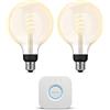 Philips Hue Kit di avviamento - E27 - con 2 Lampadine LED a Globo grandi a Filamento (G125) - Luce da bianca calda a bianca fredda - Include Hue Bridge - Hue White Ambiance Filament