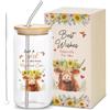 Hejo 500ml Bicchiere Vetro con Coperchio e Cannuccia - Motivo Highland Cow | Regali per Donne - Simpatica Tazza da Caffè in vetro per Gli Amanti delle Mucche, per Compleanni, Festa della Mamma e Natale