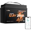LiTime Batteria LiFePO4 12V 200Ah Mini Compatta con Bluetooth per Camper | Max 15000 Cicli, 2560Wh, BMS 200 A, Leggera, IP65, Batteria Litio 12V per Furgone Camperizzato, Caravan, Barche, Off-grid