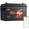 LiTime Batteria LiFePO4 12V 100Ah H168 Bluetooth per Camper, Furgone, Van | Max 15000 Cicli, 1280Wh, BMS 100A, Sostituzione AGM, Leggera e Compatta, Batteria Litio 12 V per Caravan, RV, Barca da Pesca