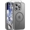 Qasyfanc Magnetica Cover per iPhone 15 Pro Max, Grigio | Compatibile con MagSafe,con 2 Pezzi Vetro Temperato Pellicola, Cover Clear Slim Fit Antiurto Militare Antigiallo