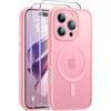 Qasyfanc Magnetica Cover per iPhone 16 Pro Max, Rosa chiaro | Compatibile con MagSafe,con 2 Pezzi Vetro Temperato Pellicola, Cover Clear Slim Fit Antiurto Militare Antigiallo
