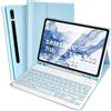 SOPPY Custodia con tastiera per Samsung Tab S10 FE/S10 Lite/S9 FE/S9/S8/S7 | Per Galaxy Tab S10 FE/S10 Lite/S9 FE/S9/S8/S7; tastiera Bluetooth staccabile UK, supporto regolabile e supporto S Pen