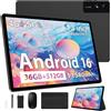 GLOSSPIN Tablet 13 Pollici Android 16 con 36GB RAM+512GB ROM(TF 2TB), 4G LTE & 5G WiFi, 2944*1840 IPS/11580mAh/Octa Core/Gemini AI/13MP+8MP/18W/90Hz/GPS/Widevine L1/BT 5.0, Tablet con Tastiera, Nero