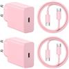 Rvntop Caricabatterie rapido USB C 45 W con cavo da 2 m per Samsung, rosa, 2 pezzi | Caricatore per cellulare con cavo di ricarica per Galaxy S26 S25 S24 S23 S22 S21 Ultra FE, A57 A56 A55 5G, Note, Z Flip, Tab
