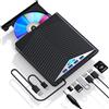 TEKFUSE Lettore Masterizzatore DVD CD Esterno 7-in-1 USB 3.0 Hub SD TF | USB 3.0 5Gbps, CD 24X DVD 8X, 3x USB 2.0, plug and play, slot SD TF, Windows 11 Mac Linux, sottile portatile, senza driver