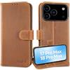 LENSUN Cover in Pelle Vera per iPhone 17 Pro Max/18 Pro Max- Marrone Retrò | [blocco RFID] con scomparto per carte e chiusura magnetica per telefoni Apple