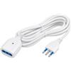 Generico Prolunga Elettrica Lineare 3 Metri, 10A 250V, Cavo Prolunga con Presa Bipasso 10/16A e Spina Italiana 10A 2P+T, Max 2500W, Cavo Bianco Flame Retardant 750°C