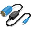 J&D Cavo Convertitore da USB C Maschio a Presa Accendisigari Auto 12V, Cavo di Alimentazione 12V 18W per Dash Cam, GPS, Strisce LED per Auto, Blu, 150 cm