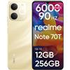 realme Note 70T Smartphone con Batteria da 6000mAh, Cellulari Sbloccato Fino a 12GB RAM Dinamica + 256GB ROM, 90Hz HD Display e Octa-Core, Protezione ArmorShell™, 300% Ultra Volume, NEXT AI, Oro