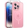 Qasyfanc Magnetica Cover per iPhone 14 Pro, Rosa chiaro | Compatibile con MagSafe,con 2 Pezzi Vetro Temperato Pellicola, Cover Clear Slim Fit Antiurto Militare Antigiallo