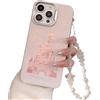 Emlivi Custodia con glitter per iPhone 14, con braccialetto di perle, grazioso castello e fuochi d'artificio, bumper con diamanti con catena per cellulare da donna e ragazza, morbido silicone TPU, per