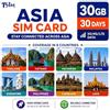TSIM SIM Asia 30 Giorni 30GB | Connettività in Asia (Thailandia, Vietnam, Indonesia, Malesia, Singapore, Filippine, Cambogia e Laos) | Dati 4G/5G Veloci | Ricaricabile | Supporto Hotspot | 24x6