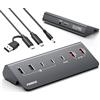 FIDECO Hub USB alimentato a 7 porte da 72 W, hub USB C con 1 PD 45W, 2 porte di ricarica QC 3.0 e 4 porte USB 3.2 (2 USB-A + 2 USB-C), hub USB in alluminio da 10 Gbps per laptop, PC, MacBook, iPhone 17/16/15