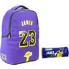 PRESTIGE & DELUXE Zaino compatibile con NBA Lebron James 23 Lakers 34 Dim: 43 cm x 30 cm x 17 cm, Schienale E Spallacci Imbottiti per scuola e tempo libero + Astuccio tombolin zip