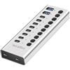 LogiLink UA0448 - Hub USB 3.2 Gen1 con 10 porte e cavo/adattatore, USB tipo A e USB tipo C, interruttore on/off, in alluminio