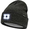 Memoryee LED Illuminato Berretto, 4 LED Ultra Luminoso USB Ricaricabile Corsa Lampada Torcia Mani Libere Luce Invernale Calda Maglia Pile Foderato Cappello Regali per Uomo e Donna
