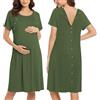 Ekouaer - Camicia da notte da donna per allattamento/parto/travaglio/ospedale, camicia da notte a maniche corte per maternità, camicia da notte con bottone S-XXL