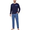 Aseniza Pigiama Uomo Invernale Cotone Lungo Due Pezzi con Tasche | Morbida biancheria da notte con design a contrasto, pantaloni dritti con coulisse e tasche laterali, come abbigliamento da