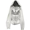 HooteBeooe Felpa con cappuccio da donna con stampa gotica e cerniera, stile vintage grunge, oversize, emo, gotico, anni 2000, giacca larga streetwear