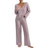 KHIRVWL Tuta Donna Elegante Maglia Morbida Casual Maglione Maniche Lunghe Pullover Top e Pantaloni a Gamba Larga Set Due Pezzi Comode Leggera Tuta Casa Elegante Curvy Pigiama Donna Invernale Calda Completi