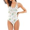 Nexawaveo Costume da bagno intero classico da donna, motivo floreale blu con onde sulla schiena scura a forma di U, controllo della pancia