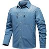 Generisch Camicia in jeans da uomo a maniche lunghe, con colletto rovesciato, con due tasche sul petto e bottoni automatici, in denim, casual, alla moda, tinta unita, per autunno, slim fit, comoda camicia da