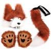 NIDONE Set maschera e coda da Therian Costume peloso realistico con coda regolabile e zampe ricamate Marrone