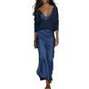 Generic Elegante top a maniche lunghe con scollo a V e gonna sottoveste in raso, 2 pezzi, set da donna casual chic abbinato per vacanze e tutti i giorni