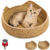 Generico Cuccia per Gatti in Rattan Intrecciato Con Cuscino, Fatta a Mano | Cesta per Gatti in Vimini Morbida E Lavabile, Per Gatti Da Interno E Cani Di Piccola Taglia(Khaki+white,M)