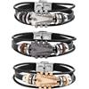 CALFOVERA 3 pezzo Bracciale Da Polso Avvolgente In Pelle PU In 3 colori, Stile Retrò Multistrato, Stile Chitarra, Etnico Tribale, Impilabile, con Cordino Pelle Intrecciata, Punk Rock per Uomo, Regalo