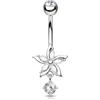 Agrewd Piercing per ombelico con ciondolo in acciaio chirurgico 316L, oro e argento, a forma di fiore, 14 G, 10 mm, con zirconia cubica trasparente