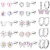 Dochais Orecchini Bambina Ragazze Anallergici Acciaio Chirurgico Argento | Set Orecchino Cerchio Donna Piccoli CZ Perla Cuore Fiore Farfalla Orecchini con Chiusura a Vite Gioielli Regalo 14 Paia