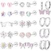 Dochais Orecchini Bambina Ragazze Anallergici Acciaio Chirurgico Argento | Set Orecchino Cerchio Donna Piccoli CZ Perla Cuore Fiore Farfalla Orecchini con Chiusura a Vite Gioielli Regalo 14 Paia