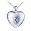 feilok Collana da donna in argento Sterling 925 con zirconi blu, cuore e stella, medaglione portafoto, apribile, amuleto