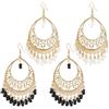 SUPERFINDINGS 2 paio di Orecchini A Cerchio con Nappe e Lampadari Etnici Bohémien, con Paillettes, Perline, Frange, Pendenti, Leggeri, Orecchini Indiani con Ciondolo A Disco, Retrò, Zingari, per Donna