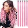 HAJHI Hair Tinsel 5 Pezzi Lisci Sintetici Fata Hair Extensions 23,6 Pollici Per Riccioli Fai Da Te Extension Capelli Colorati Con Clip Halloween Per Saloni(Pink)