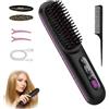 Voltrique Spazzola riscaldante per capelli corti senza fili, mini spazzola lisciante portatile con 3 temperature regolabili, pettine riscaldante ionico anti-bruciore per lisciatura rapida e acconciatura