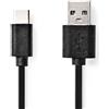 Nedis Cavo USB | USB 2.0 | USB-A Stecker | USB-C™ Stecker | 15 W | 480 Mbps | Vernickelt | 0,10 m | Rund | PVC | Schwarz | Umschlag