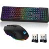 Merkloos Set tastiera e mouse wireless da gaming - Retroilluminazione RGB - 29 tasti antighosting - Batteria ricaricabile - Due ricevitori USB