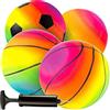 Bedwina Palloni sportivi arcobaleno 15 cm, 4 pezzi in vinile con pompa inclusa | Palloni da basket, da calcio e da pallavolo al neon per bambini e ragazzi