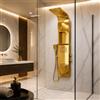 DOTTOR BAGNO SHOP Pannello Doccia Idromassaggio Oro, Colonna Doccia Multifunzionale in Acciaio Inox con Nicchia Vano Contenitore Integrato, Soffione Pioggia Cascata e Getti per Bagno Moderno