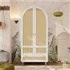 Fiednoy Armadio bianco con design ad arco + effetto rattan, 80 x 50 x 180 | Armadio con asta appendiabiti + cassetto, armadio alto con ante a chiusura rallentata, per camera da letto