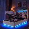 YNYHTER Letto Singolo 90x200 con luci Led, Letto Imbottito con Led e USB Letto Contenitore Singolo 90x200 con Testiera Letti Singoli con Contenitore 90 x 200 Velluto Grigio, Senza Materasso