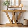 TRIBEWOOD Tavolo consolle in legno massello 120 cm fattoria ingresso divano tavolo con doppia base a V per soggiorno corridoio