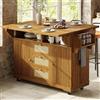 Zepneiy Carrello da cucina mobile 142,5 × 40 - 80 × 95 cm, con cassetti in rattan PE e piano tavolo pieghevole, isola da cucina con spazio di archiviazione, carrello da cucina multifunzionale, marrone