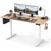 KOMFOTTEU Scrivania Elettrica Regolabile in Altezza 72-118 cm, Naturale | Scrivania da Ufficio 140 x 60 cm con 2 Ganci, Funzioni di Memoria e Foro per Cavi, Tavolo per Computer per Casa e Studio